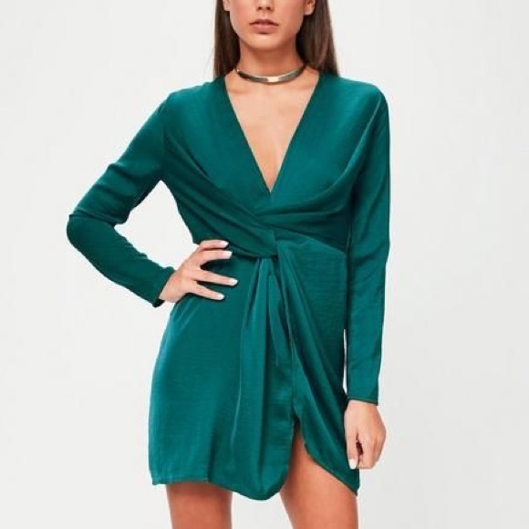 missguided green wrap dress